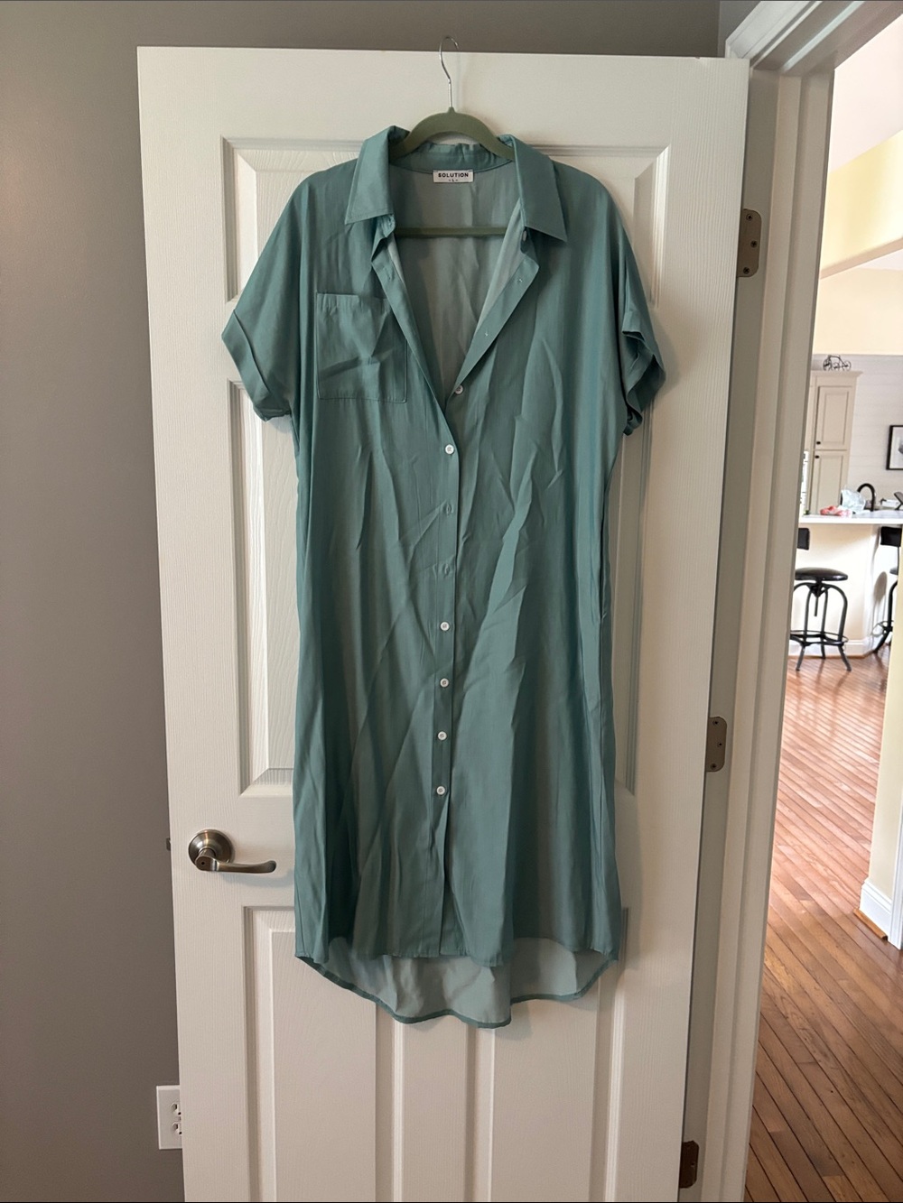 Light Teal Button-Front Maxi Shirt Dress